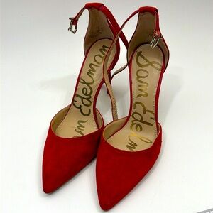 Sam Edelman Harlow Red Suede Ankle Strap Pump Size 6 Pre-Owned